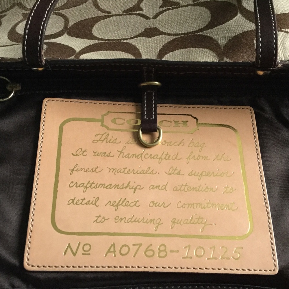 Coach Signature Canvas and Leather Tote Bag in Khaki Brown - Picture 7 of 8